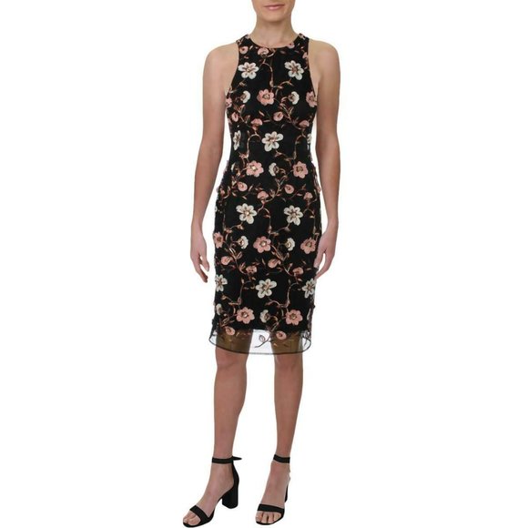 NEW-Beautiful black mesh embroidered dress - Picture 4 of 9